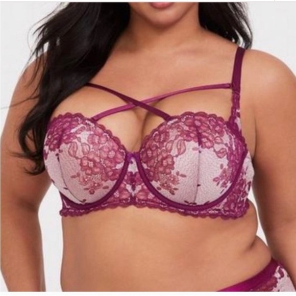 NWOT Torrid Push Up Multiway Bra Purple Tan Lace 40DD - Picture 1 of 9